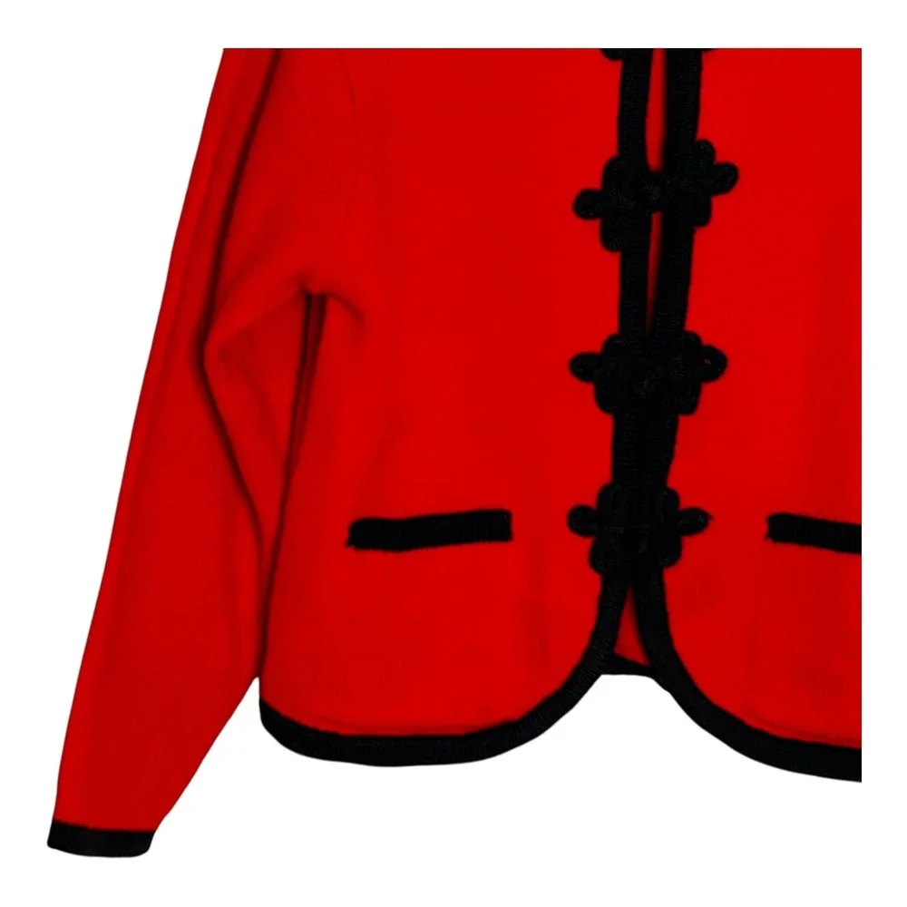 Vintage Tally-Ho Creation Red Black Knit Cardigan‎ Frog Closure Sweater Womens M
